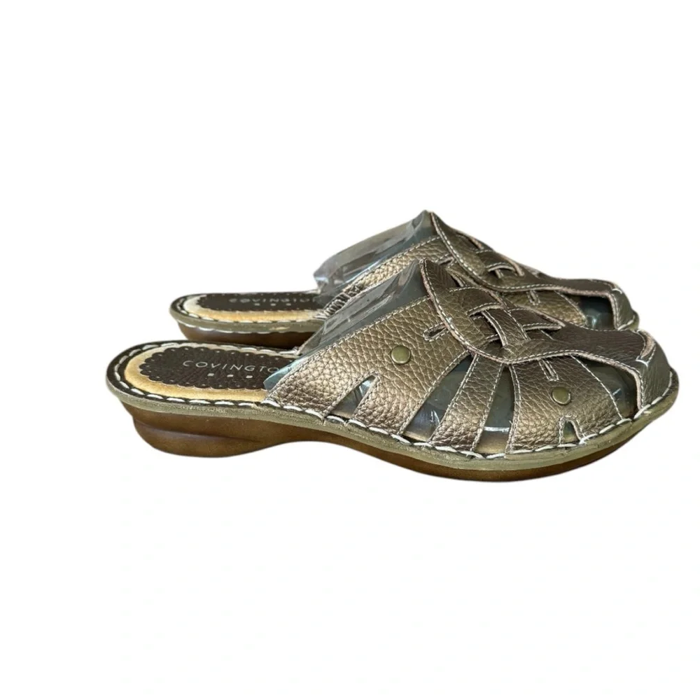 Covington Women's Bronze Slip-On Leather Wedge Sandals Size 7